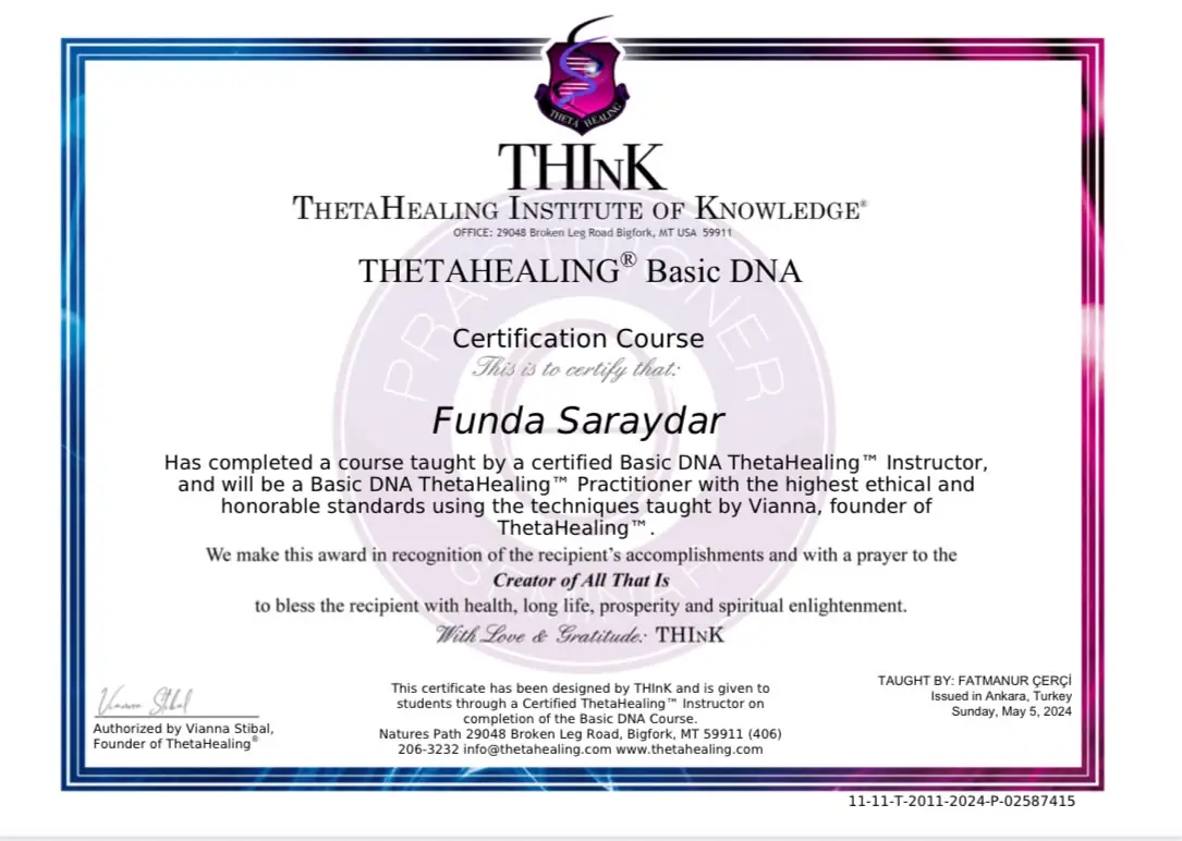 ThetaHealing Basic DNA sertifikası